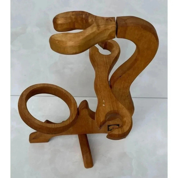 Handmade Folding Wood Wine Bottle Holder Rack Pourer Brown 13"x9" - Picture 5 of 9